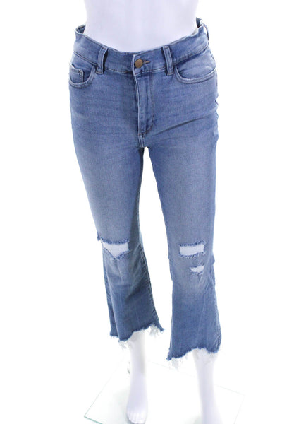 DL1961 Women's Mid Rise Distressed Boot Cut Jeans Blue Size 27