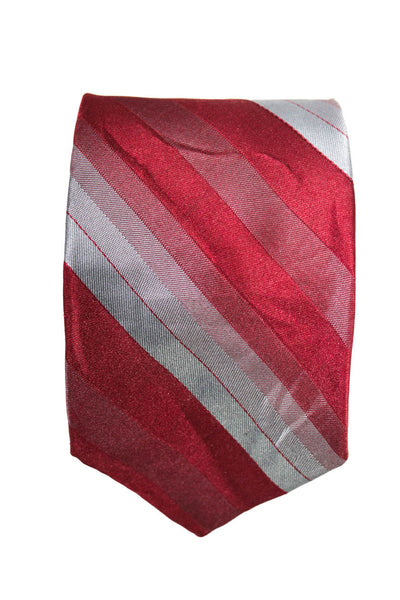 Yves Saint Laurent Mens Diagonal Stripe Silk Tie Maroon Gray