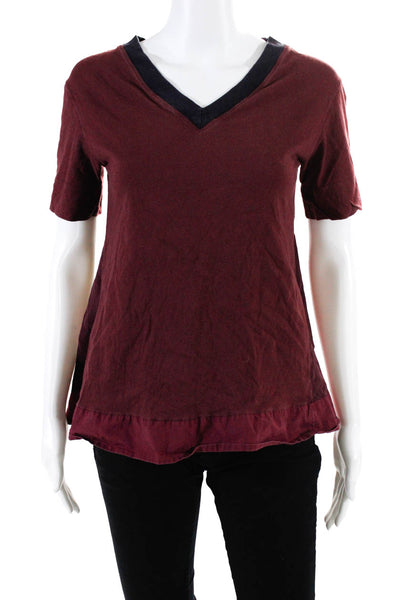 Marni Womens Short Sleeve V-Neck High Low T Shirt Red Size M