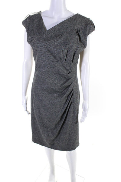 L.K.Bennett Womens Short Sleeve V Neck Ruched Dress Black Wool Size 8