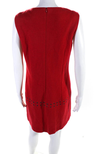 Laurel Womens Sleeveless Grommet Shift Dress Red Wool Size 8