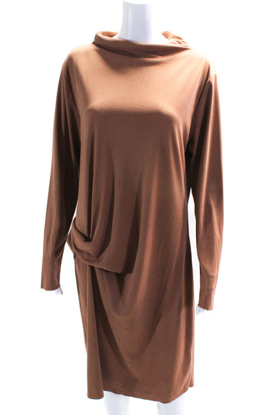 By Malene Birger Womens Draped Turtleneck Ruched Side Midi Dress Brown Size XL