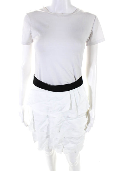 BCBGMAXAZRIA Womens Elastic Waistband Ruffled Pencil Skirt White Cotton Size 2