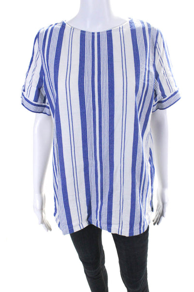 A.P.C. Women's Short Sleeve Striped Cotton Top Blue Size 40
