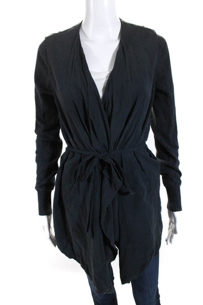 Go By GoSilk Womens Knit Long Sleeve Draped Open Front Silk Jacket Gray Size XS
