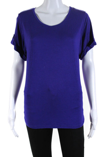 Anne Fontaine Womens High Low Hem Round Neck Tee Shirt Top Purple Size 38