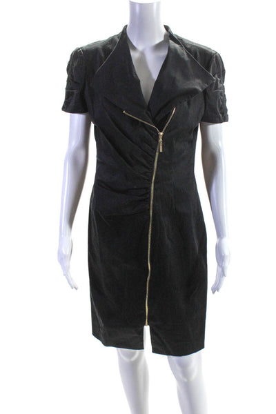 Ellen Tracy Womens Zipper Front Short Sleeve Pencil Dress Black Size 10