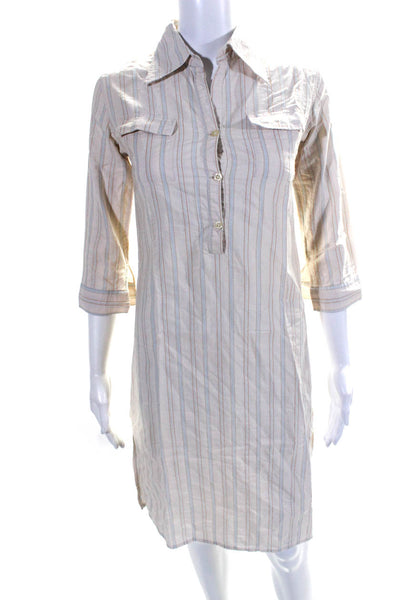 Calypso Christiane Celle Women's Long Sleeve Striped Shirt Dress Beige Size S