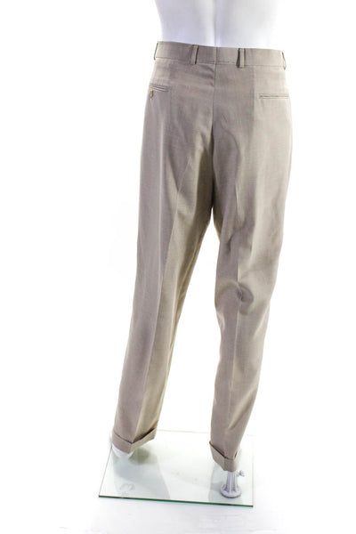 Stafford Mens Two Button Split Hem Blazer Pleated Pants Suit Beige Size 38R