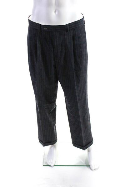 Lauren Ralph Lauren Mens Striped Pleated Front Suit Black Size 40 Regular/34