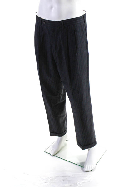 Lauren Ralph Lauren Mens Striped Pleated Front Suit Black Size 40 Regular/34