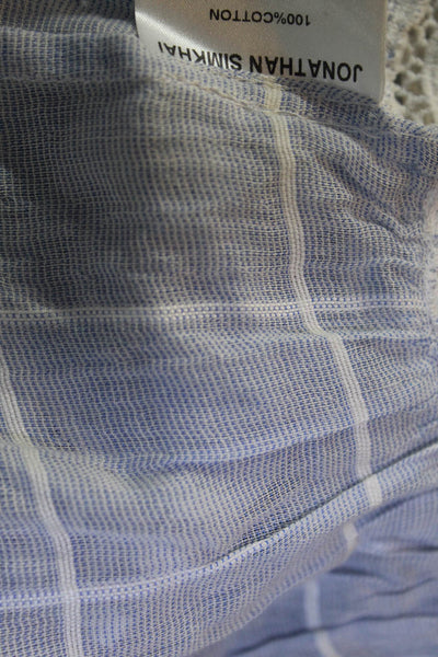 Jonathan Simkhai Womens Blue Checker Crew Neck Long Sleeve Blouse Top Size S