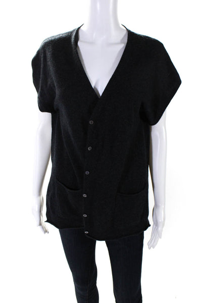 Rossopuro Womens Cashmere Button Up Short Sleeve Cardigan Sweater Black Size M