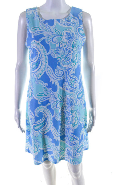 Jude Connally Womens Paisley Sleeveless Shift Dress Blue White Size Medium