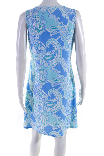 Jude Connally Womens Paisley Sleeveless Shift Dress Blue White Size Medium
