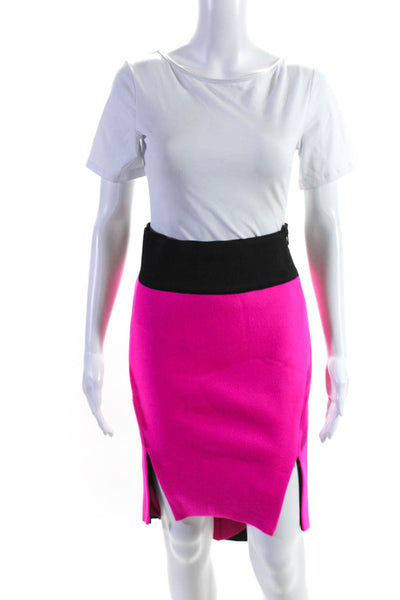 Milly Womens Wool Neoprene Midi Pencil Wiggle Skirt Hot Pink Black Size 6