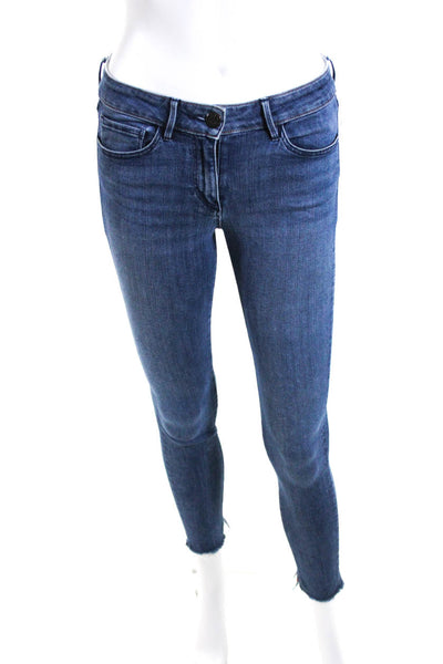 3x1 NYC Womens Zipper Fly High Rise Fringe Skinny Jeans Blue Denim Size 24