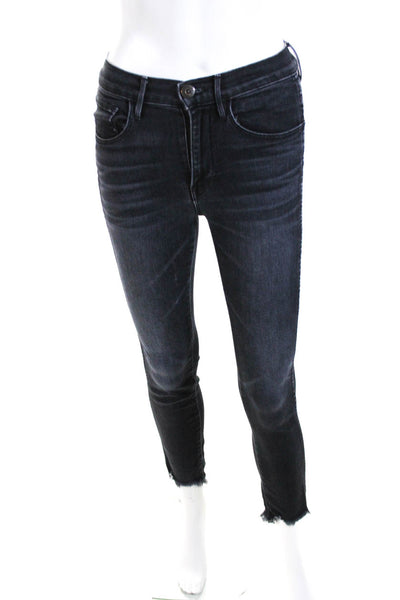 3x1 NYC Womens High Rise Fringe Trim Skinny Jeans Gray Denim Size 24