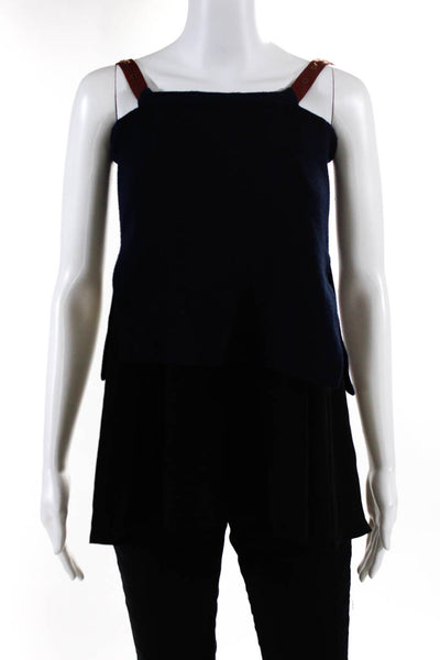 Toga Pulla Womens Belted-Strap Wool Camisole Top Blue Black Size 36