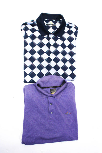 Greg Norman Men's Short Sleeve Polo Shirts Blue Purple Size L XL Lot 2