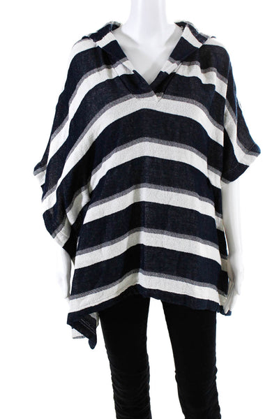 Solid & Striped Womens Striped Hooded Drawstring Poncho Navy Size One Size