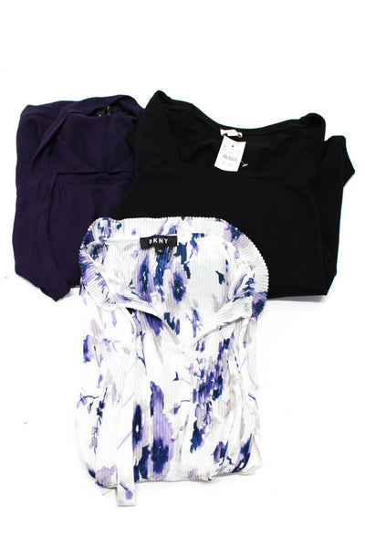 DKNY J Crew Womens V Neck Blouse Tops Shirts Purple White Black Size XS M Lot 3