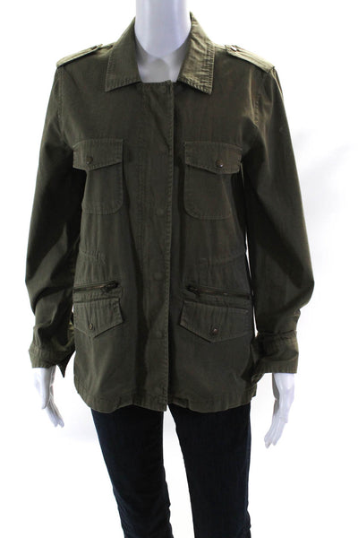 Lily Aldridge For Velvet Womens Military Drawstring Jacket Olive Green Size S