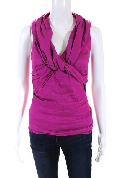 Artelier Nicole Miller Womens Draped High Collared Zipped Blouse Pink Size S