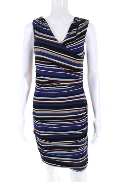 Nicole Miller Collection Womens Stripe Wrapped Bodycon Dress Blue Size S
