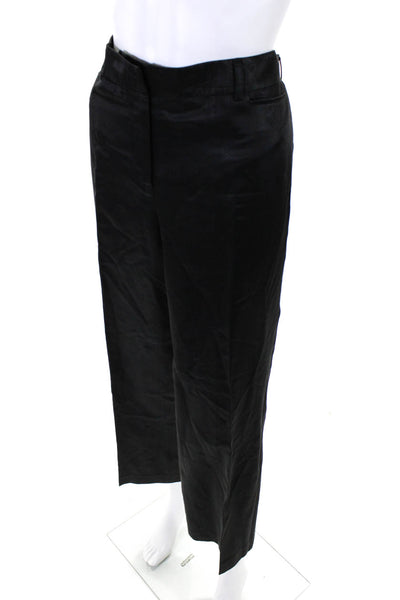 Luca Luca Women's Straight Leg Cropped Satin Dress Pants Black Size EUR 48