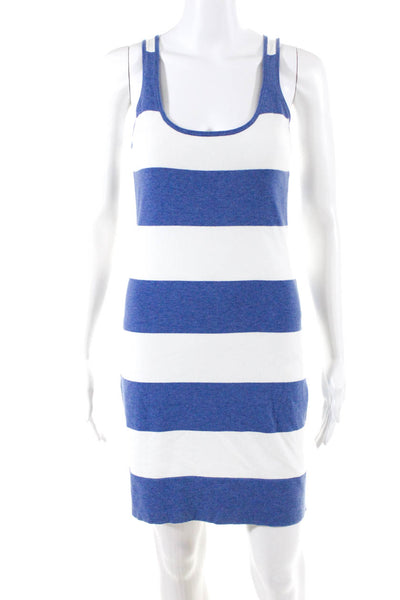 Minnie Rose Womens Blue White Striped Cotton Scoop Neck Pencil Dress Size S