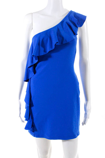 Susana Monaco Womens Blue Ruffle One Shoulder Mini Dress Size XS