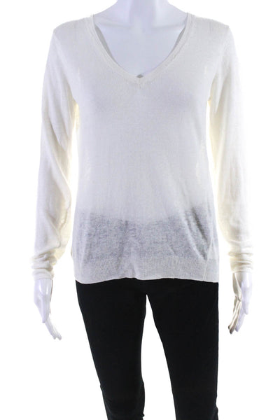 Theory Womens Petite Fit V Neck Long Sleeve Top Shirt White Size S