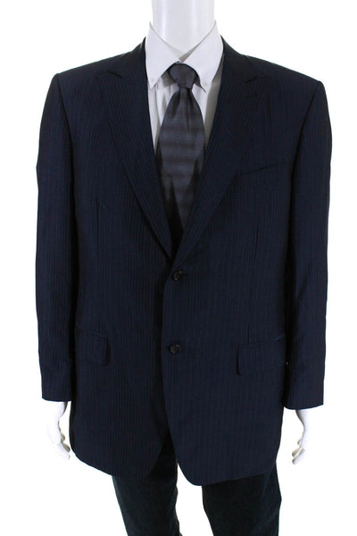 Canali Mens Two Button Pinstriped Blazer Jacket Suit Vest Navy Blue Size IT 56