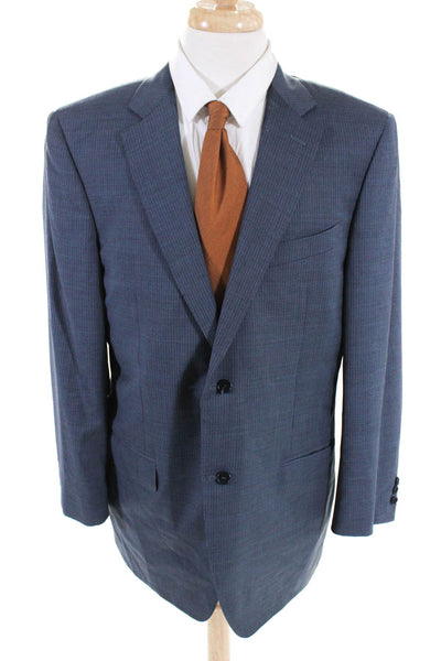 Canali Mens Two Button Notched Lapel Pinstriped Blazer Jacket Blue Wool IT 54