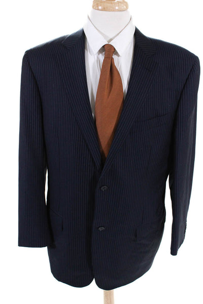 Canali Mens Two Button Notched Lapel Pinstriped Blazer Jacket Blue Wool IT 56