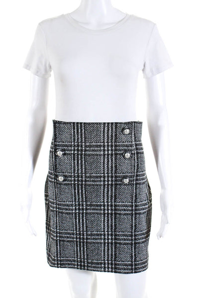 D. Exterior Womens Metallic Plaid Ponte Mini Skirt Black Silver Size Small