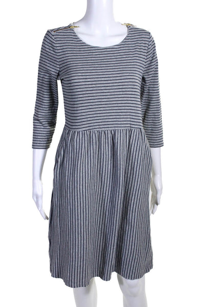 Borden Womens Cotton Jersey Knit Striped 3/4 Sleeve A-Line Dress Gray Size 10