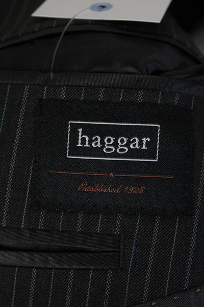 Haggar Mens Gray Pin Striped Three Button Long Sleeve Blazer Jacket Size 42R