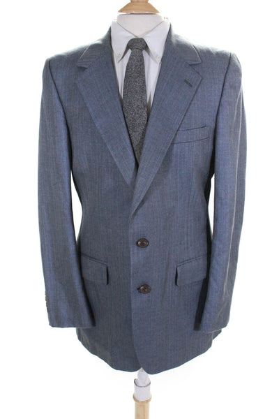 Bill Blass Mens Blue Pin Striped Two Button Long Sleeve Blazer Jacket Size 44
