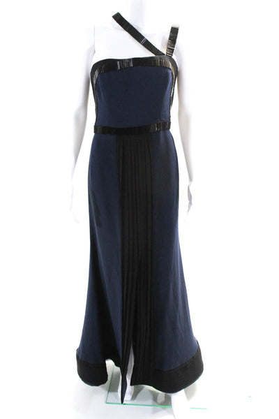 Alexandra Vidal Womens Back Zip One Shoulder Pleated Gown Navy Blue Black 10