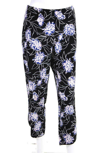 Thakoon Addition Womens Slim Elastic Floral Pants Black Pink Blue Silk Size 4