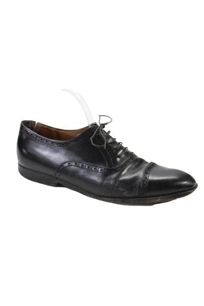Santoni Mens Almond Toe Brogue Leather Dress Shoes Black Size 9.5
