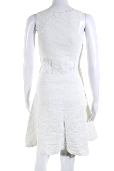Parker Womens White Textured V-Neck Sleeveless Fit & Flare Dress Size S