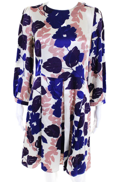 Dolce & Gabbana Womens Silk Floral Print Paneled  A-Line Dress Beige Size 44IT
