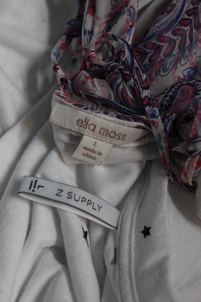 Z Supply Ella Moss Women's Printed Tops White Pink Size L Lot 2