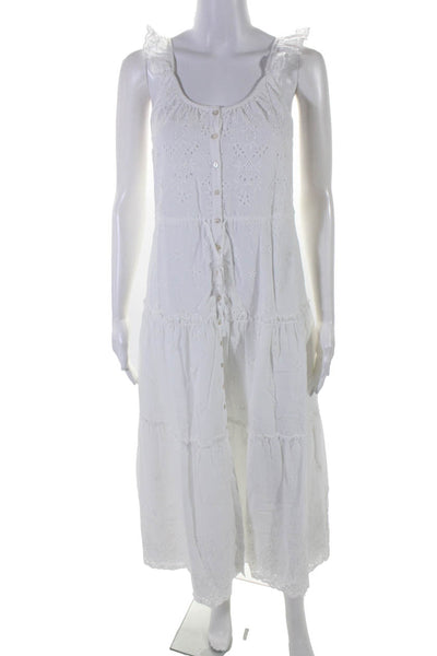 Unsubscribed Womens Button Front Embroidered Eyelet Long Dress White Size 0