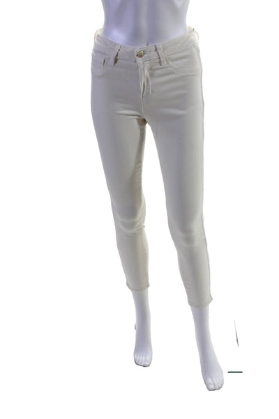 L'Agence Womens Margot High Rise Velvet Stripe Ankle Skinny Jeans Ivory Size 25