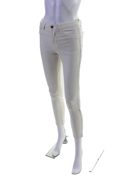 L'Agence Womens Margot High Rise Velvet Stripe Ankle Skinny Jeans Ivory Size 25