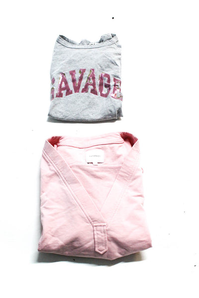 Pam & Gela Sundays Womens Cotton Short Sleeve Shirts Gray Pink Size L 0 Lot 2